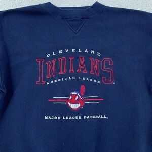 Vtg Cleveland Indians Sweatshirt Mens Small Navy Pullover Crewneck MLB Baseball